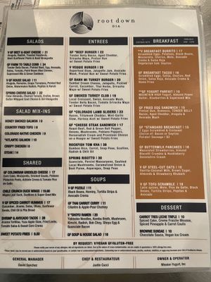 Regular menu  at DEN - Root Down - TC in Denver