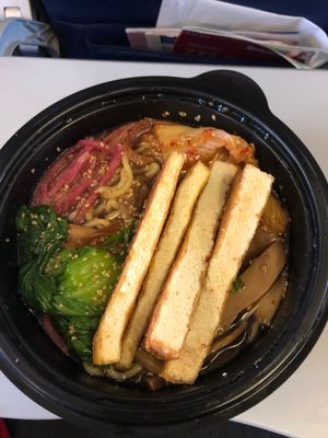 Vegan Ramen topped with a side of Chicken Fried Tofu at DEN - Root Down - TC in Denver