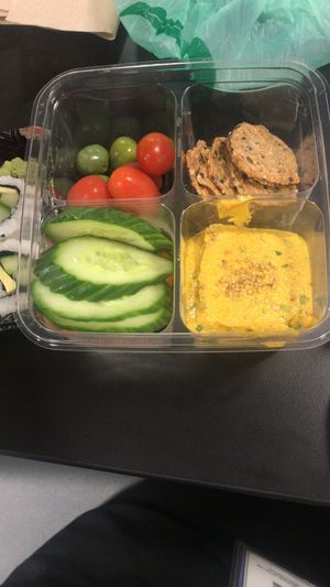 Hummus Bento Box.   It has carrots and dates in it too.   at DEN - Root Down - TC in Denver