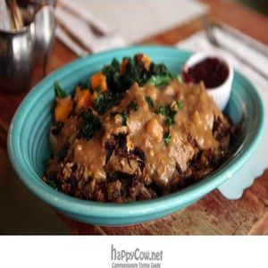 vegan open-faced turkey sandwich at Curly's Vegetarian Lunch in New York City