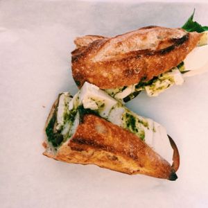 Vegan Caprese on Baguette From Vromage!  at Vromage Dairy-Free Cheese Shop in West Hollywood