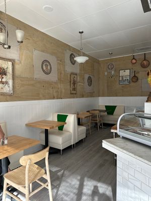 Cute seating area  at Vromage Dairy-Free Cheese Shop in West Hollywood