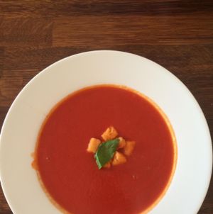 a very delicious tomato soup! at Brunetti's Veganarium in Berlin