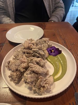 Wild foraged Maitake/oyster appetizers   at Chapter One in Depoe Bay