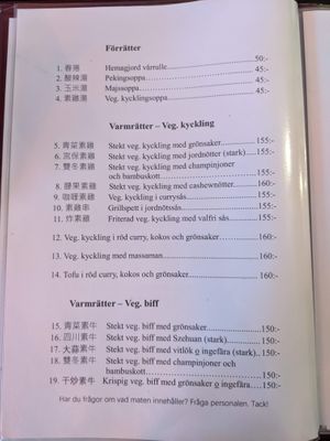 Menu 2 at Vegegården in Malmo