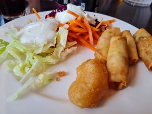 Frühlingsrollen, Nuggets, Salat at Vegegården in Malmo