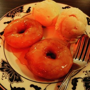 fried pineapple with ice cream at Vegegården in Malmo