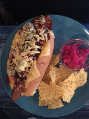 Festive hotdog at The Old Hardware Shop in Liverpool