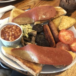 Big breakfast was amazing! (Extra tomatoes from hubbies plate lol)  at The Old Hardware Shop in Liverpool