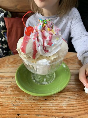 Ice cream with strawberry sauce at The Old Hardware Shop in Liverpool