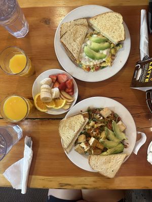 Veggie hash, avocado, sourdough bread, OJ  at Notchtop Bakery and Cafe in Estes Park