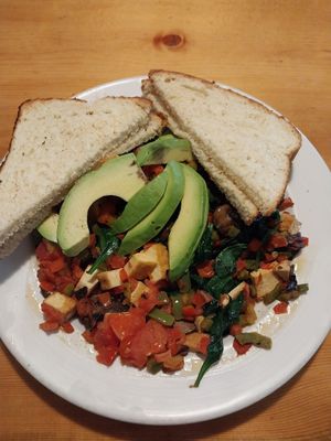 veggie hash (w/tofu, add avo, sourdough toast) at Notchtop Bakery and Cafe in Estes Park