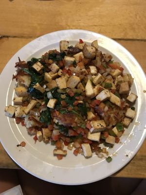 Veggie hash with tofu, sub onions for mushrooms  at Notchtop Bakery and Cafe in Estes Park