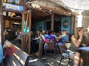 Out door chillin in this layer back beach bar at Ona Beach Bar in Roses