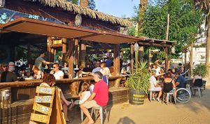 Terrace at the beach at Ona Beach Bar in Roses