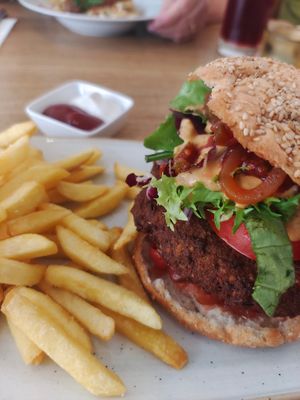 Tofu lentil Burger with french fries 🍔🍟😍 at Eugens Bio Cafe Restaurant in Konstanz
