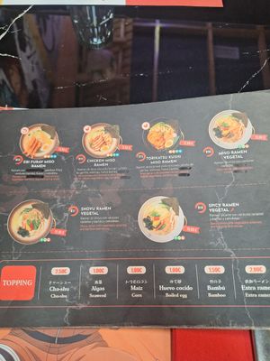 Ramen choices at Ramen Yi in Benidorm