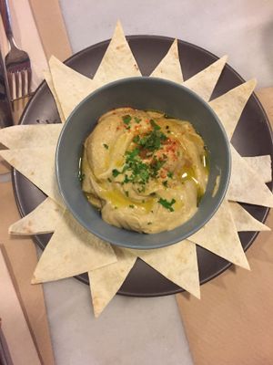 Delicious hummus  at Km.0 in San Sebastian
