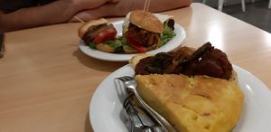 Potato pie and vegan chorroz at Km.0 in San Sebastian