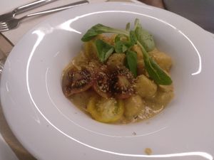1st  course / Red pesto gnocchi at Km.0 in San Sebastian
