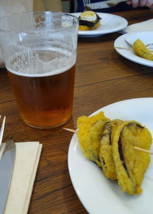 Beer and pintxo after a hike at Km.0 in San Sebastian