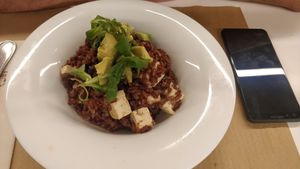 Red rice with tofu and avocado at Km.0 in San Sebastian