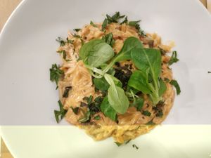 Risotto de berenjena, leche de coco y menta at Km.0 in San Sebastian