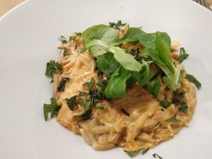 Risotto de berenjena, leche de coco y menta at Km.0 in San Sebastian