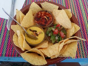 nachos with hummus, guacamole and harissa at HōnestBar:Ibiza  in Ibiza