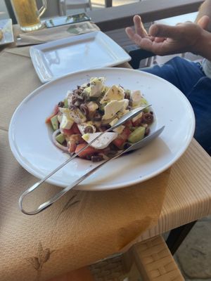 Greek feta salad vegan cheese  at Gran Aladino in Corfu