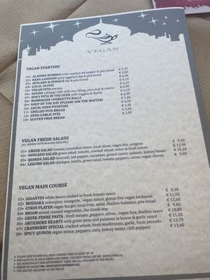 Menu  at Gran Aladino in Corfu