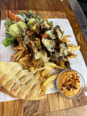 Vegan gyros with homemade vegan burger  at Gran Aladino in Corfu