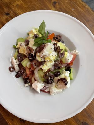 Greek salad with vegan feta  at Gran Aladino in Corfu