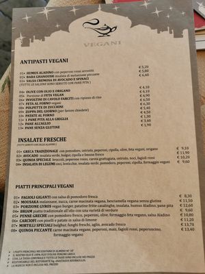 Whole vegan menu, ask it in your language at Gran Aladino in Corfu