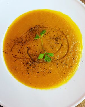 Sweet potato & ginger soup 🤪  at Gran Aladino in Corfu