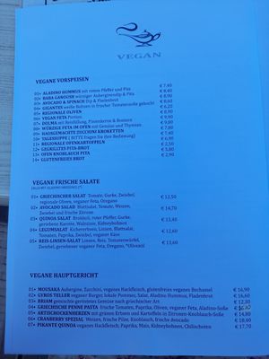 menu card at Gran Aladino in Corfu