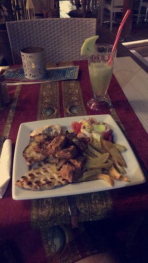 The BEST vegan gyros and hummus EVER! Definitely try the gyros platter!! at Gran Aladino in Corfu