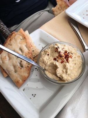 Hummus and pita at Gran Aladino in Corfu