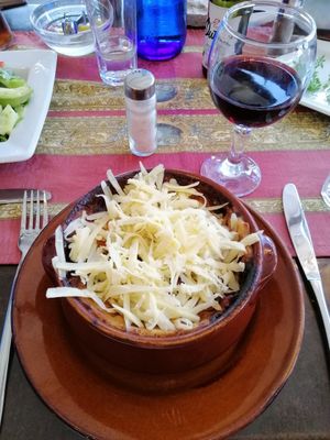 Vegan mousaka with potato cheese at Gran Aladino in Corfu