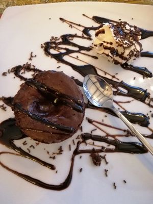 Vegan chocolate souflee at Gran Aladino in Corfu