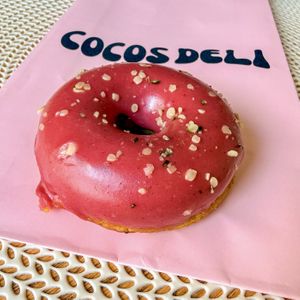 Chocolate strawberry donutt  at Cocos Deli Palma in Mallorca