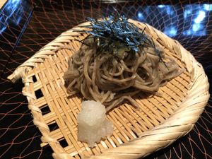 Soba with radish and mountain wasabi seasoning  at Kakusho in Takayama