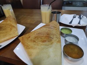 Pea and Caulflower dosa. Thalis are finished by 9:30pm so come early....  at Sangeetha in Kowloon