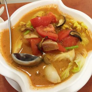 veggie and mushroom in tomato soup at Meet At Sakura Veggie in Kowloon