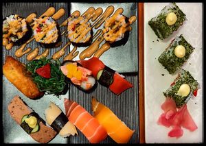 Platter for 2 and Pork cutlet sushi at Meet At Sakura Veggie in Kowloon