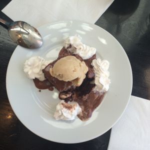 delicious chocolate cake & chantilly & glace :) at Brasserie LoLa in Paris
