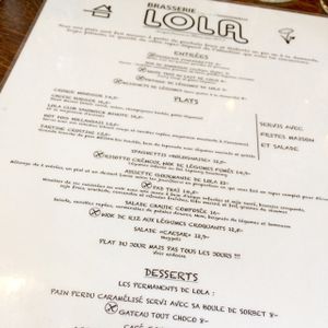 Brasserie Lola - menu at Brasserie LoLa in Paris