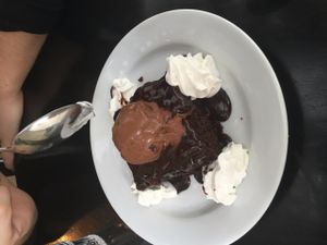 Chocolate cake at Brasserie LoLa in Paris