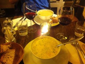 Thai soup as a starter - yum! at Brasserie LoLa in Paris