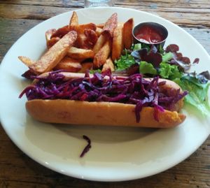Hot dog at Brasserie LoLa in Paris